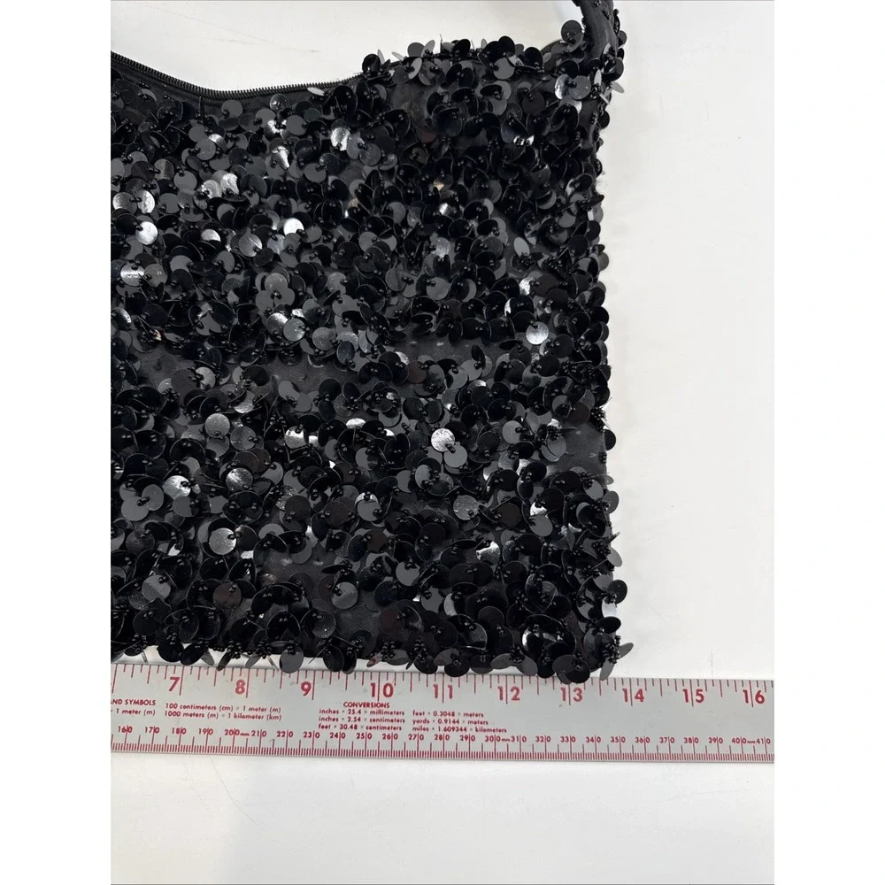 Y2K‎ 90's Sequined Black Chrome Style Slouch Hobo Shoulder Bag Pockets